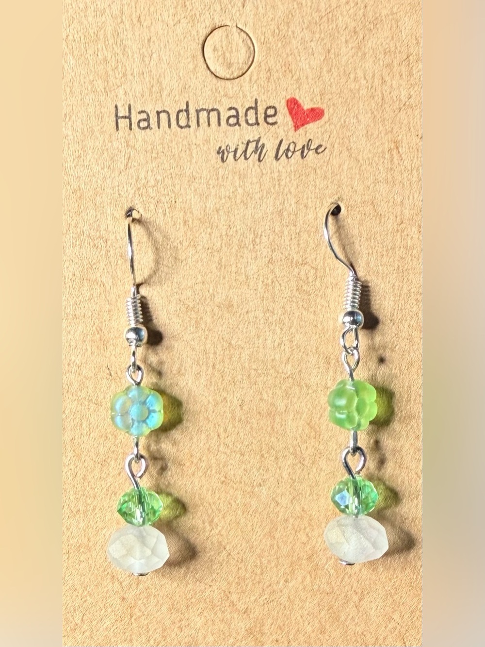 Handmade Green Flower Dangle Earrings